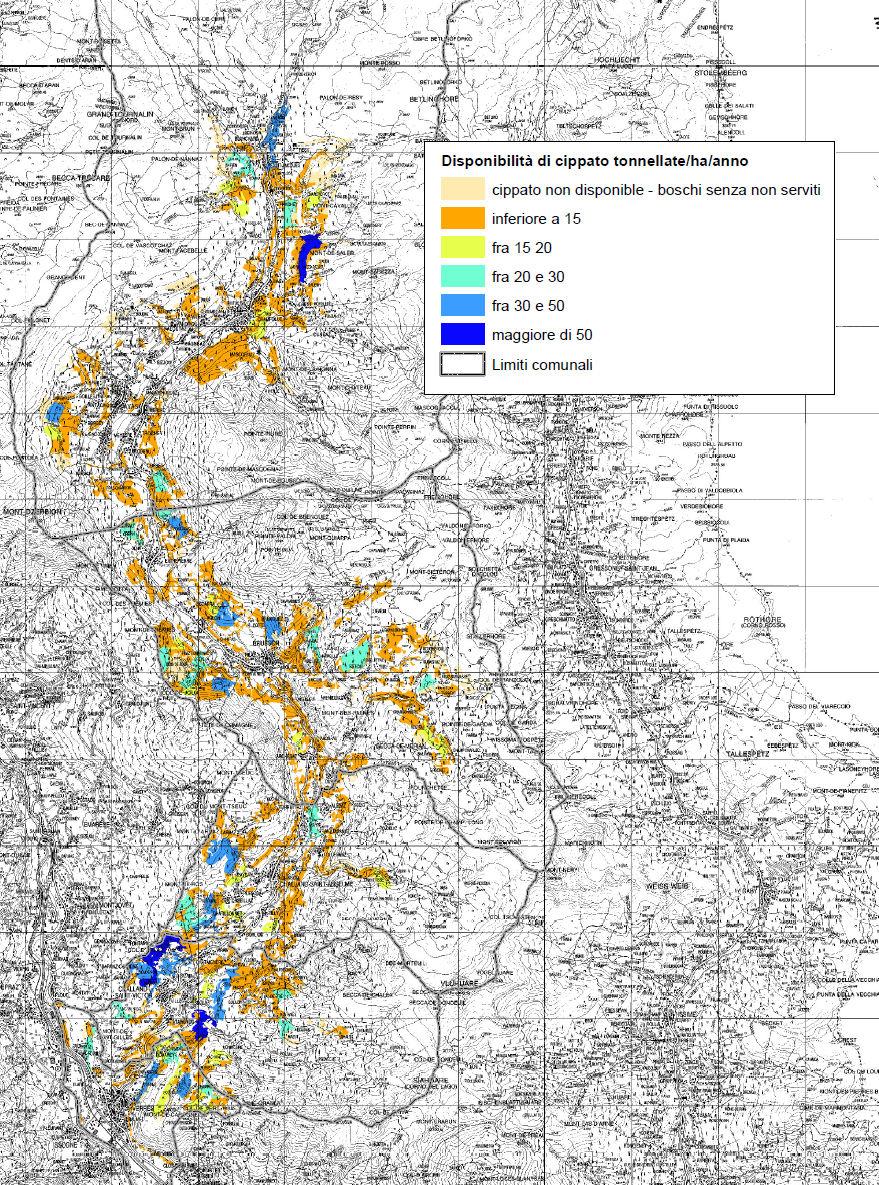 Disponibilitàdi cippato Categoria forestale Cippato qualità A t Cippato qualità B t Totale t Abetine 43,1 18,1 61,1 Acerotigliofrassienti 4.942 16,9 4.942 1,9 Alneti di ontano bianco 383 1,3 1.