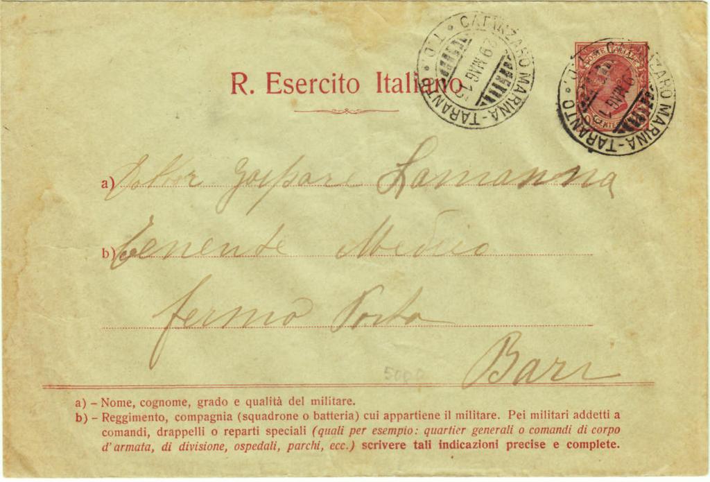 Busta postale indirizzata a militari: prime date d uso 28.5.