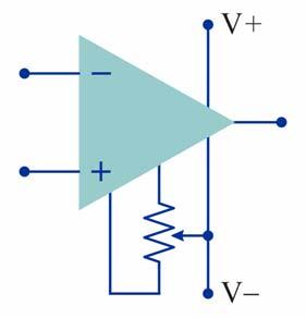 Tensione di offset Di solito gli amplificatori operazionali dispongono di una coppia di terminali aggiuntivi a cui può essere collegato un circuito esterno per la compensazione della tensione di