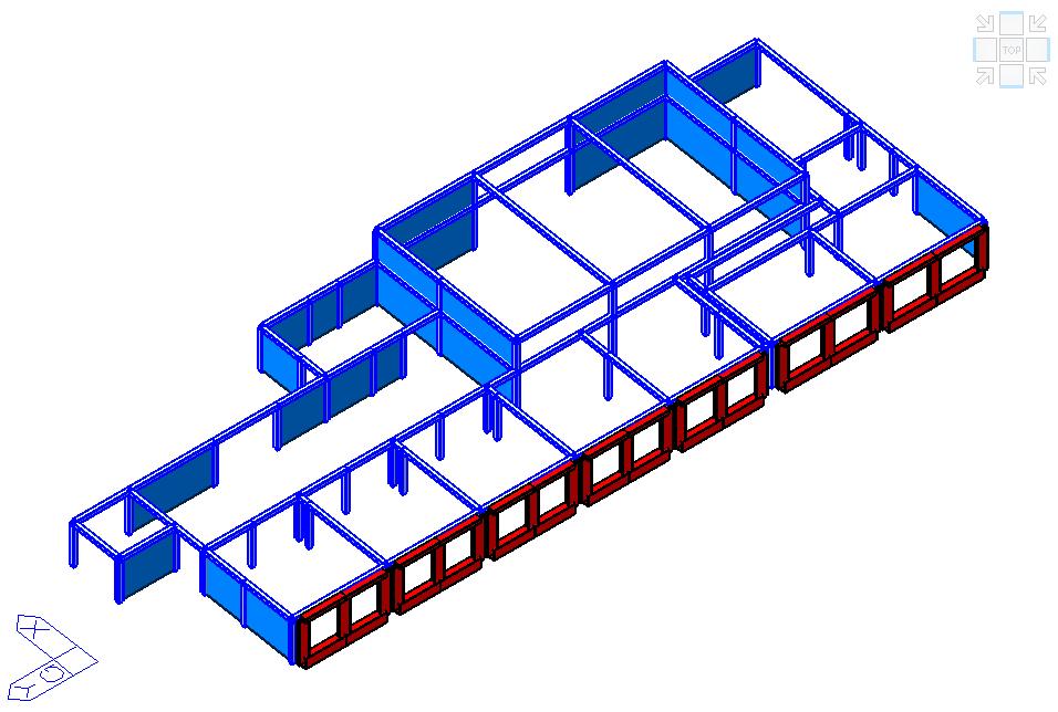 4. MODELLO FEM L edificio è stato modellato con il software MidasGen utilizzando elementi beam per la rappresentazione del controtelaio sulla facciata (elementi rossi in figura).