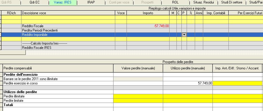 - 24 - Manuale di Aggiornamento 2.2.2 Prospetto delle perdite Attenzione Il prospetto di utilizzo delle perdite con la prima pubblicazione è completamente manuale.