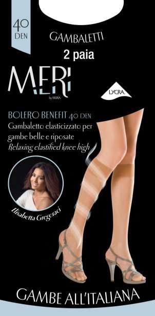 LINEA BOLERO 168 BOLERO BENEFIT 2 PAIA 84%PA 16%EA GAMBALETTO ELASTICIZZATO RIPOSANTE 40DEN. CONFEZIONE 2 PAIA.