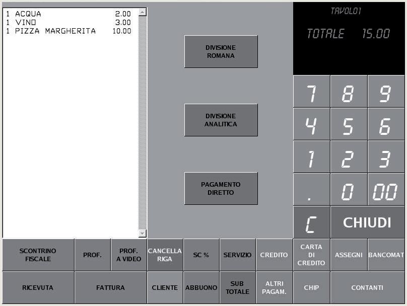 10.7 LIBERA TAVOLO 10.7.1 Pannello LIBERA TAVOLO La transazione di vendita si conclude con il pagamento che permette di registrare l importo incassato nelle forme previste e liberare il tavolo.