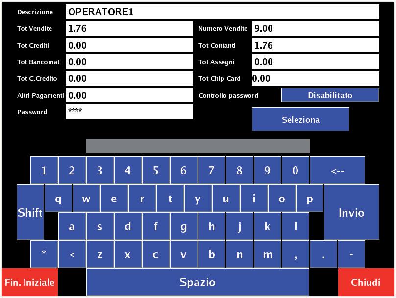 13 PANNELLO OPERATORI La programmazione dell archivio OPERATORI si esegue nel modo seguente: Per selezionare l operatore desiderato aprire la fi nestra di selezione con un tocco del tasto: Entrare