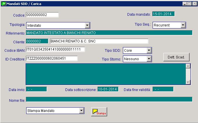 INCASSI E PAGAMENTI - AD HOC WINDOWS Tipologia mandato intestato Questa tipologia di mandato consente di definire un mandato valido per tutti gli effetti di tipo Rid intestati ad un cliente specifico.