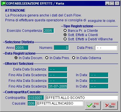 AD HOC WINDOWS INCASSI E PAGAMENTI CO NTABILIZZAZIONE EFFETTI Questa opzione permette il passaggio dei dati in contabilità.