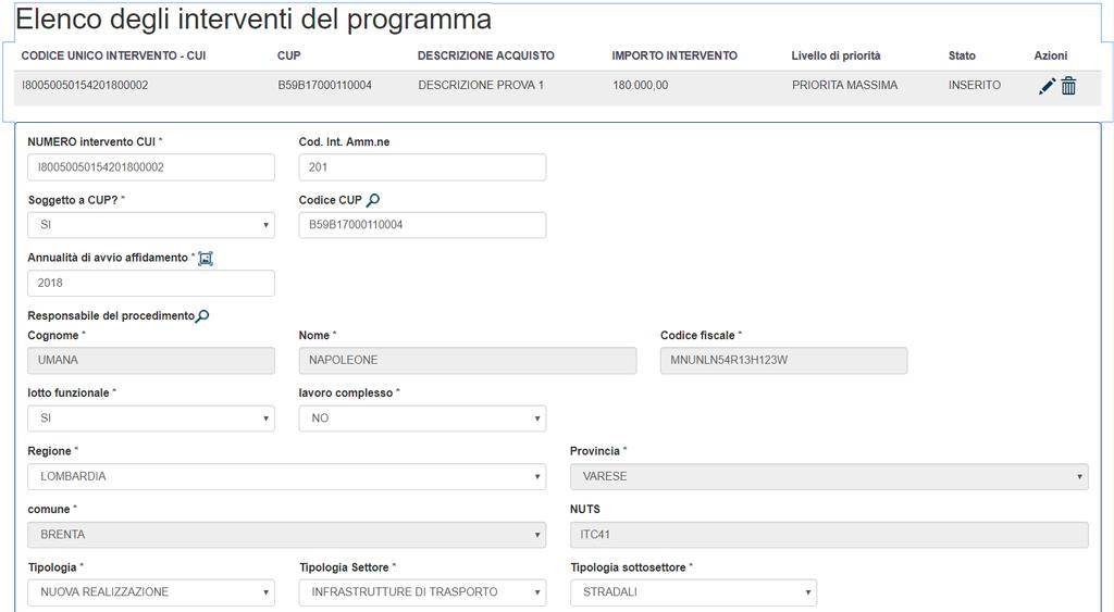 Figura 41 Dettaglio intervento È possibile modificare i dati inseriti nell intervento. Effettuata la modifica occorre selezionare il pulsante Aggiorna.