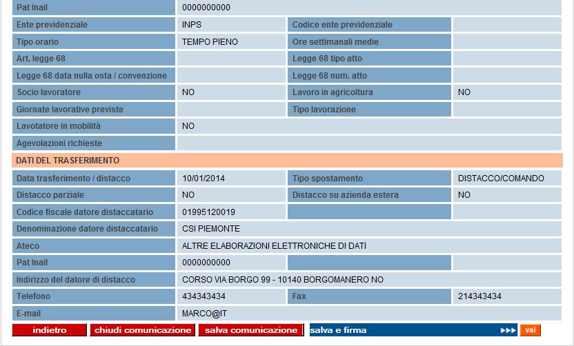 Pagina 65 di 65 La schermata consente di avere un riepilogo dei dati del lavoratore, dell azienda e del rapporto di lavoro.