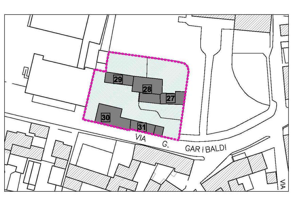 A3 PERMESSO DI COSTRUIRE CONVENZIONATO A3 LOCALIZZAZIONE: Via Garibaldi S.l.p. Edifici esistenti: Edificio n. 27-2 piani 184 m 2 Edificio n. 28-2 piani 250 m 2 Edificio n.