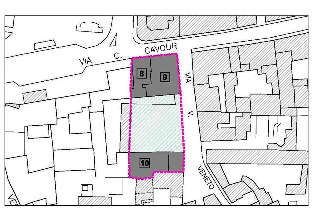 A10 PERMESSO DI COSTRUIRE CONVENZIONATO A10 LOCALIZZAZIONE: Via Cavour S.l.p. Edifici esistenti: Edificio n. 8-2 piani 328 m 2 Edificio n. 9-2 piani 430 m 2 Edificio n.