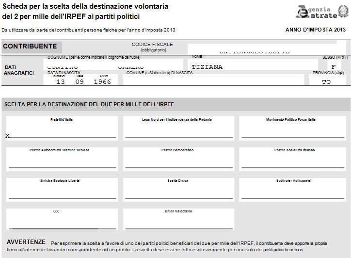 Barra delle selezioni è stata inoltre inserita la casella Dichiarazione 2 per mille che consente di attivare, se spuntata, la nuova sezione.