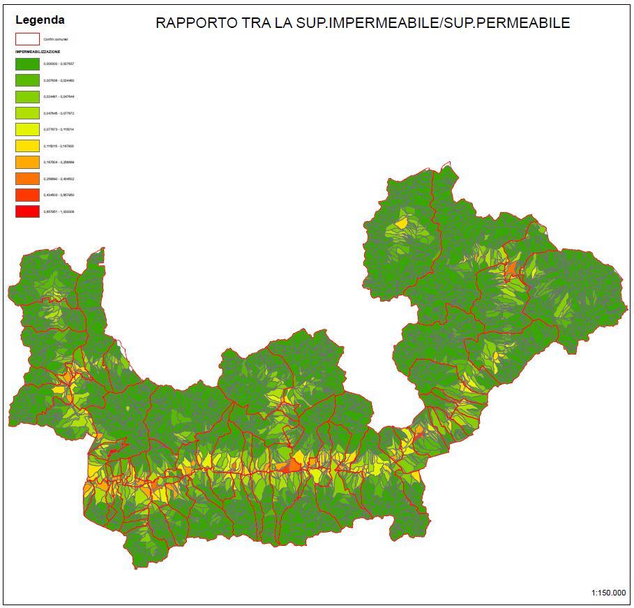 La Provincia di Sondrio Superficie impermeabilizzata antropica complessiva 54,63 kmq Area di bacino 3.189,95 kmq Rapporto superfici impermeabili (antropiche) e area del bacino 1,7125% Sup.