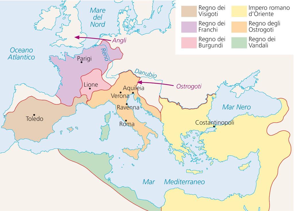Regni romano-barbarici nel V secolo Come si può osservare dalla carta, l Italia