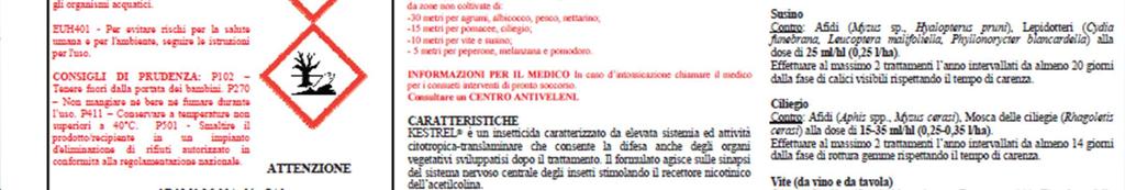 10 metri vegetata per applicazioni su patata, vite e colza 30 metri per applicazioni su susino 15 metri