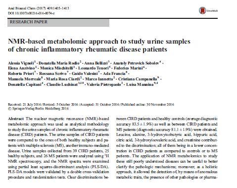 Ricerca mediante 1 H-NMR di profili metabolici nelle urine e altri