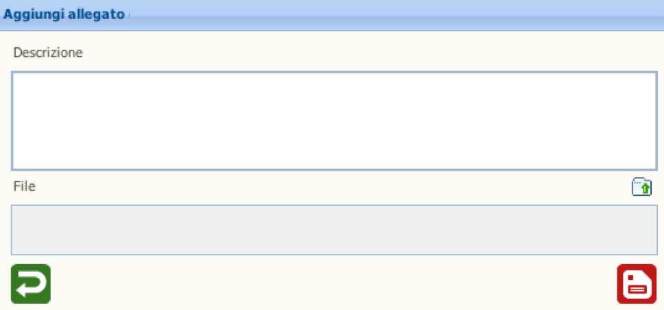 Per inserire un allegato sarà necessario ricercarlo fra i vari dispositivi collegati al proprio computer, scriverne una descrizione e salvarlo.