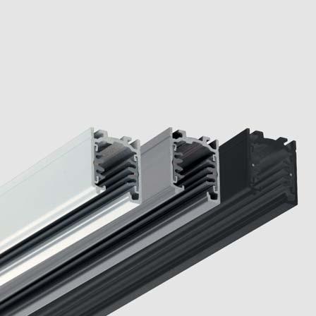 flessibile, giunti a T e giunti a X. finiture: bianco, nero e grigio. IP0-rated track system for indoor use.