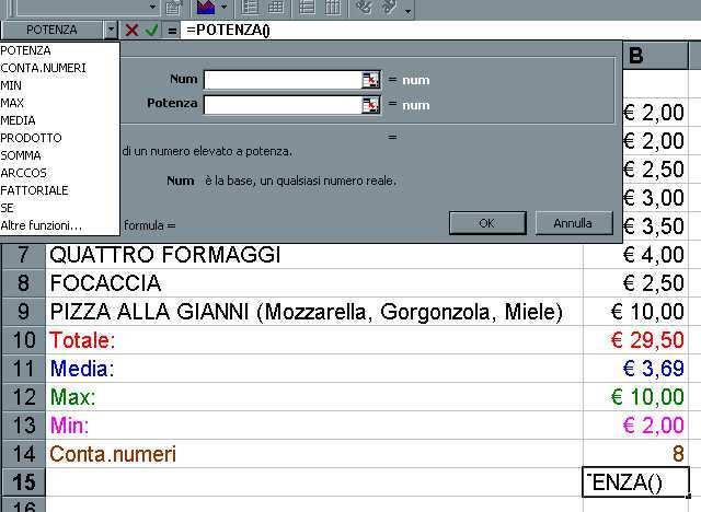 FINESTRA DELLA FORMULA Per facilitare la composizione di una formula, Excel dispone di