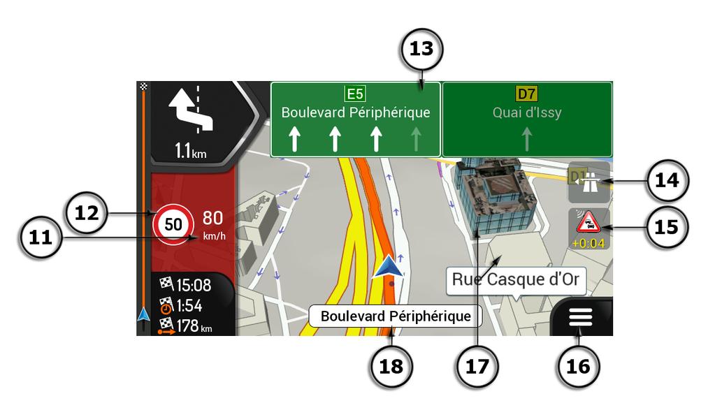 La modalità di visualizzazione 2D delle mappe digitali mostra vie e strade in modo analogo alle cartine stradali cartacee, a cui si aggiungono le informazioni di altitudine rappresentate grazie ai