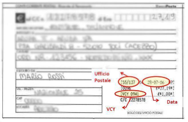 Inserire il n del bollettino (vedi VCY) La data di incasso non deve essere inserita.