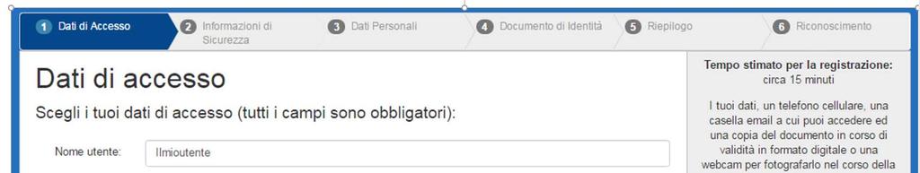 Fare attenzione alla compilazione del Nome Utente fase 1 Nome utente scegliere un