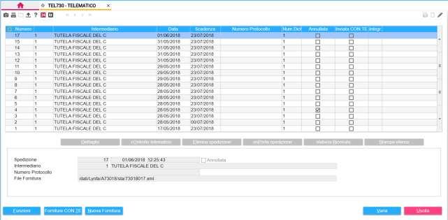 Una volta selezionato il comando TEL730 - Gestione spedizioni telematico appare la seguente