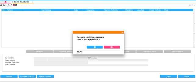 presente alcuna spedizione, la procedura chiede se si vuol procedere con la creazione delle