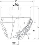 Fresatura Fresa ad inserti forante pagina 283 Art. A58 075 Fresa ad inserti con taglio frontale forante per esecuzione di cave, con attacco cilindrico weldon, passaggio interno del lubrorefrigerante.