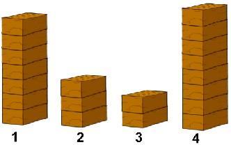 109. ESERCIZIO 12 (CASTORO) G2 ENG There are four piles of bricks. A robot can move bricks from one pile to another one. One command for the robot is a triplet of numbers in parentheses.