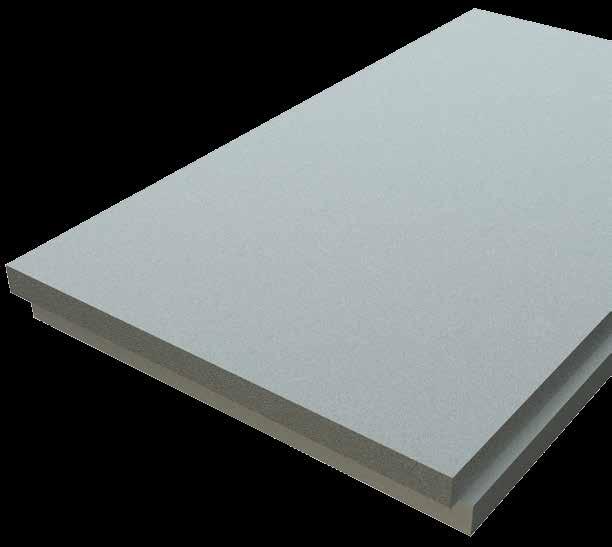 200 x 600 mm pari a 0,72 m 2 utile, più una battuta a sormonto di 20 mm. Disponibile negli spessori: 50, 60, 80, 100, 120, 140 mm. EPS Tipo 100 KPa.