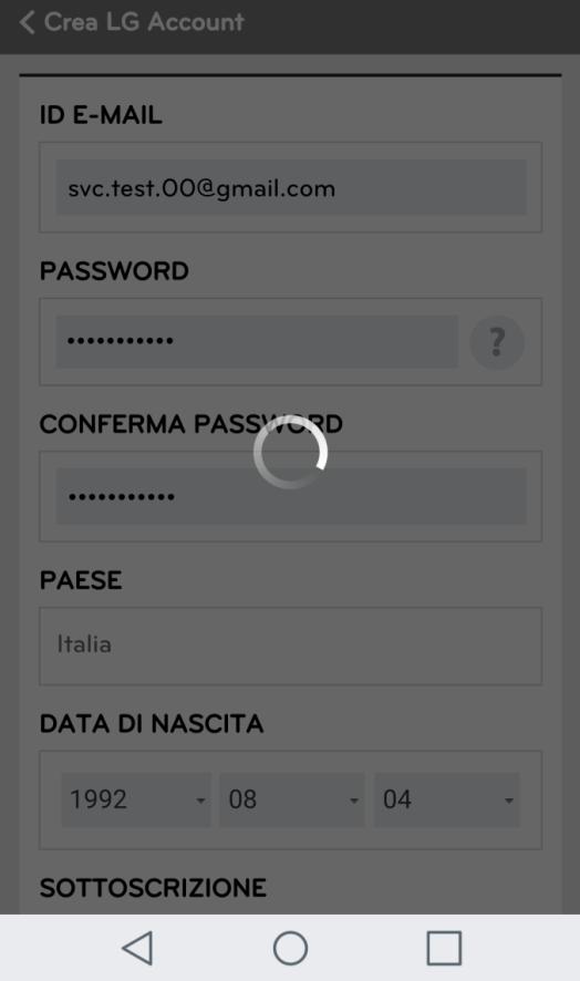Creazione dell account LG Dopo aver cliccato OK un email di conferma verrà inviata
