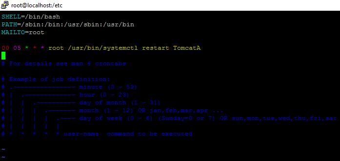 Per abilitare il servizio all avvio della macchina Digitare il seguente comando: systemctl enable TomcatA Per pianificare il riavvio notturno