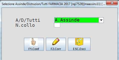 cliccare su ASSINDE/DISTR. Verrà visualizzata la seguente videata selezionare A.Assinde e inserire il numero del collo.