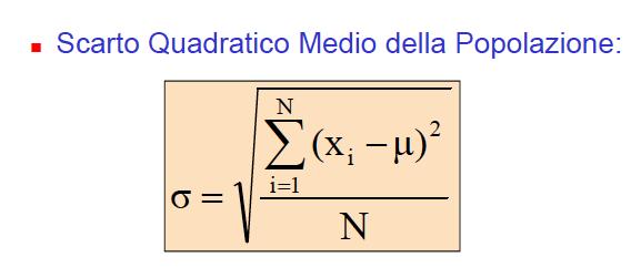 Scarto Quadra$co Medio della Popolazione Misura di variabilità comunemente usata Mostra la variabilità