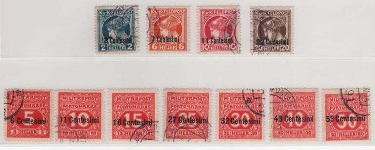 Francobolli per giornali e segnatasse sovrastampati in centesimi di corona Nel mese di luglio 1918 il Comune di