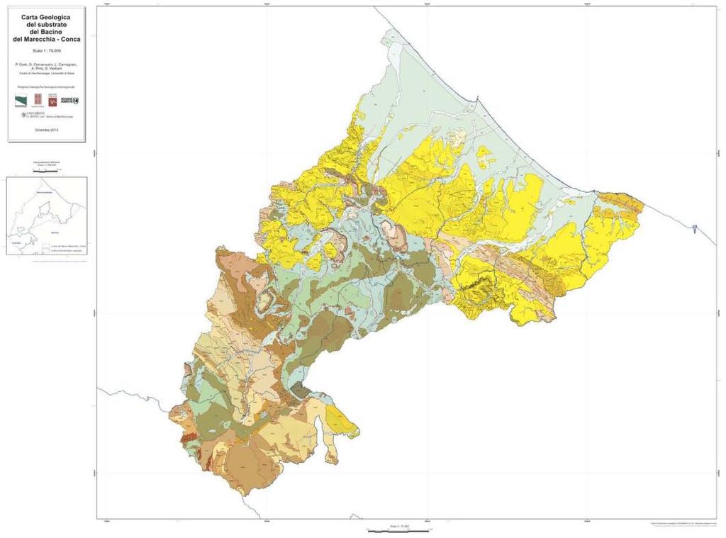 Figura 7 - Carta Geologica del Bacino del Conca Marecchia, con i depositi e le coperture quaternarie.