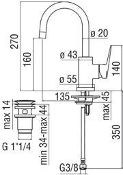 Aeratore anticalcare e scarico da 1 1/4 2424460 Miscelatore Rubinetto Miscelatore per bidet con regolatore dinamico di portata e limitatore di energia.