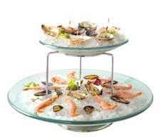 ES_ Expositor para frutos de mar y pescado crudo en acero inoxidable y vidrio float con rejilla para hielo.