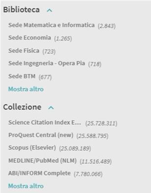 per biblioteche fisiche COLLEZIONE, per risorse digitali 13 PAGINA DEI RISULTATI ordine