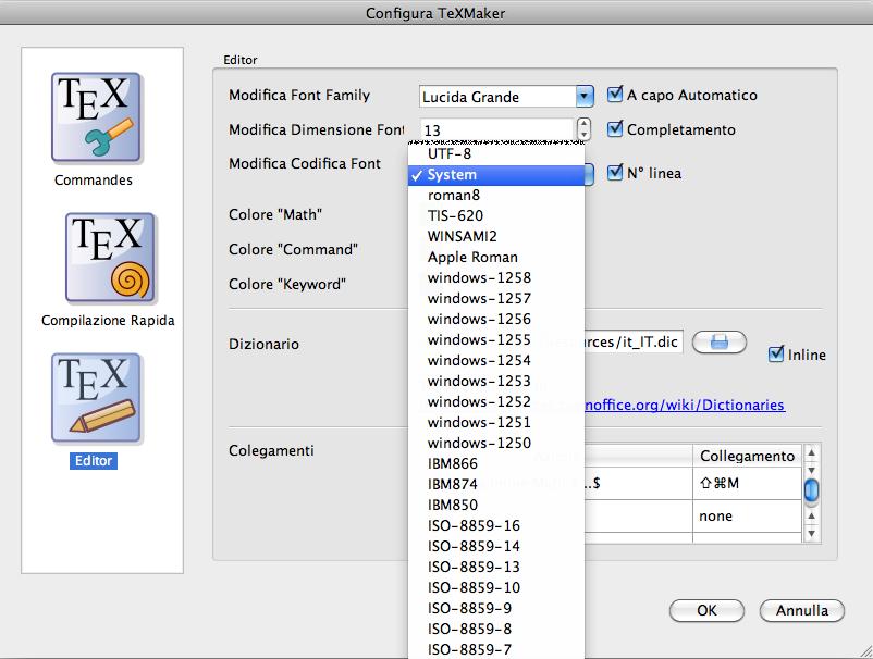 usata dall editor: latin1, ISOlatin1,