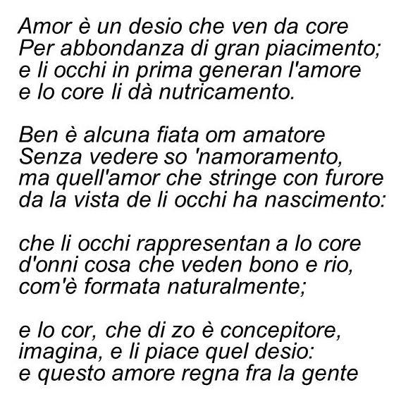 1. Questa è una poesia del 1200 di Jacopo da Lentini. Osserva l immagine e rispondi alle domande. Secondo te perché è una poesia?