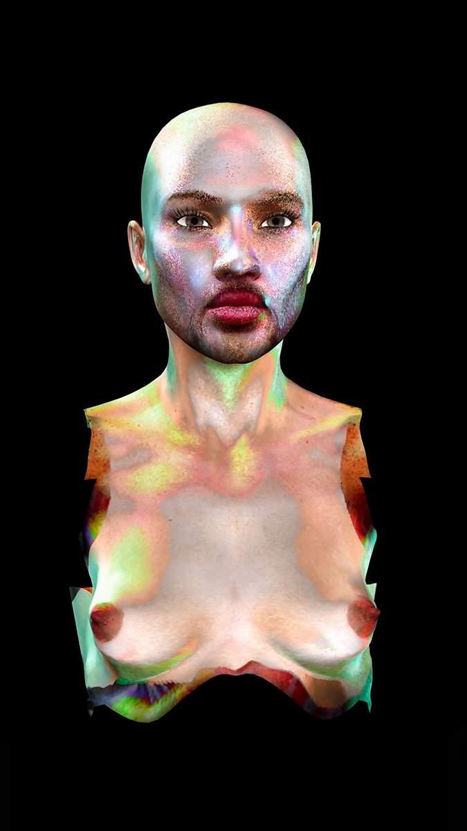 Christian Zanotto - HIMSELF-PORTRAIT - 2017 (Still frame from the video sequence) Animated virtual sculpture in holographic theca (digital mixed