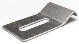 Piastrina di fissaggio In acciaio Inox (I). Spessore 1,5 mm. Asola 7 x 20 mm. Per fissare i longherni sulle mensole tramite viti M 6 x 16 e dadi M 6. Fixing plate In Stainless steel (I).