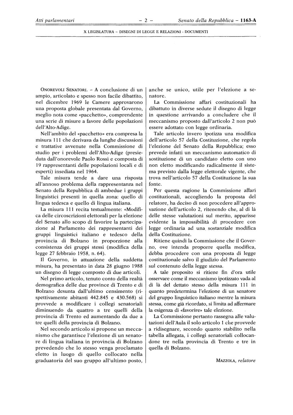 A 2 della Repubblica DI LEGGE E RELAZIONI ONOREVOLI SENATORI.