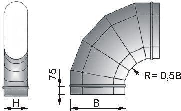 Curve ritte / Curve piane FOBH 90: curva a 90 ritta in lamiera zincata escluso