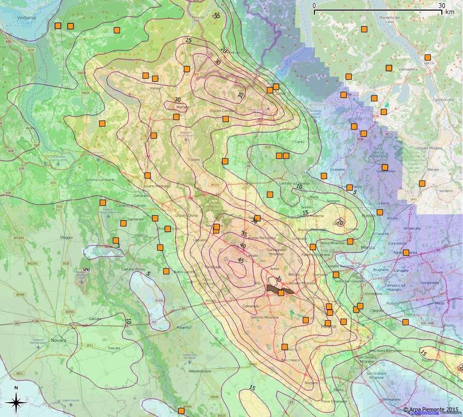 Urban area with temporary infrastructures sensible to wind gusts, hail and heavy rain Night shows (Circle du Soleil) X-band installation in Fiera Milano