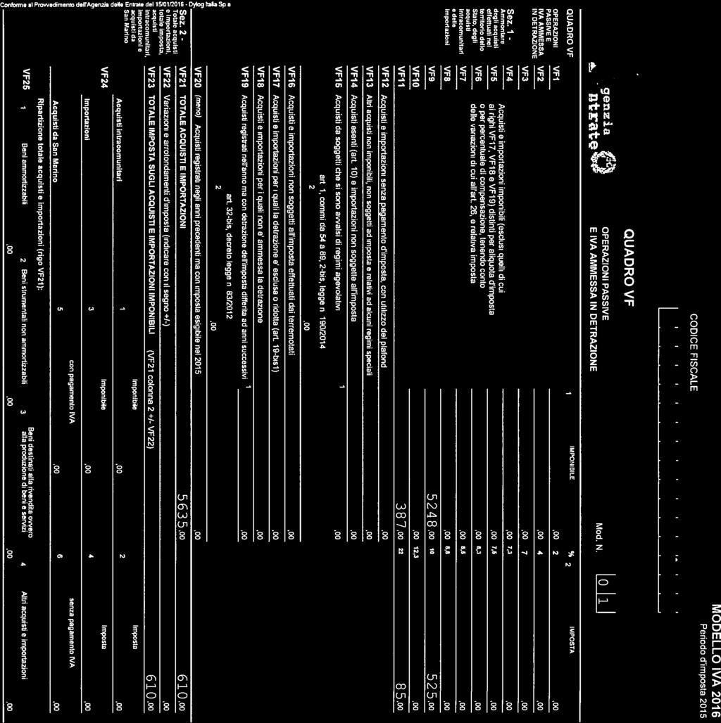 dstnt per alquota d mposta o per percentuale d compensazone, tenendo conto delle varazon d cu alrart, e relatva mposta MPONBLE VFI Acqust e mportazon senza pagamento d mposta, con utlzzo del plafond.