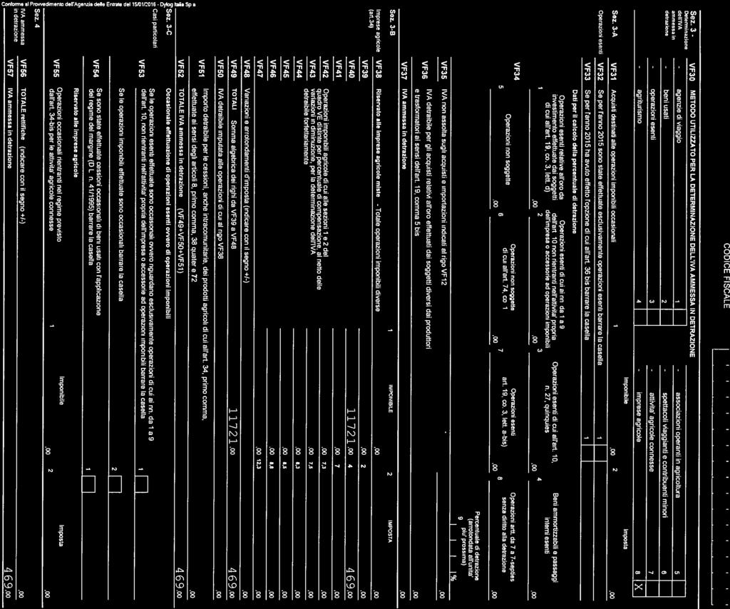 3A VF3I Acqust destnat alle operazon mponbl occasonal Operazar esent VF3 Se per l anno 015 sono state effettuate esclusvamente operazon esentì barrare la casella VF33 Se per Panno 015 ha avuto