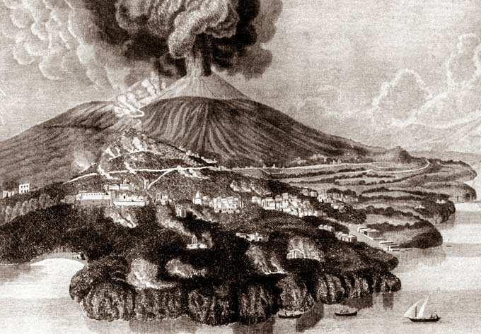 2 L incisione mostra il Vesuvio e tutta la piana di Torre del Greco.