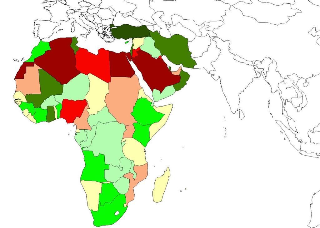 Le variazioni assolute: da Nord a Sud TURCHIA WESTERN SAHARA SENEGAL MAURITANIA MAROCCO MALI ALGERIA GAMBIA BURKINA FASO GUINEA BISSAU GUINEA BENIN SIERRA LEONE TOGO